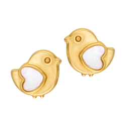 Boucles d'oreilles en or jaune et nacre, oiseau