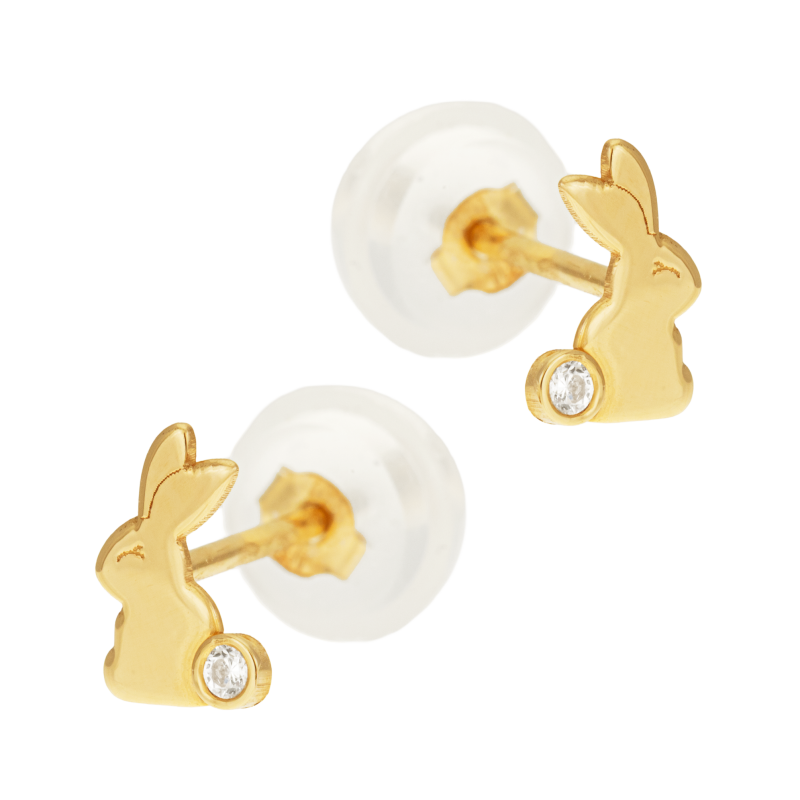 Boucles d'oreilles en or jaune et oxyde de zirconium, lapin