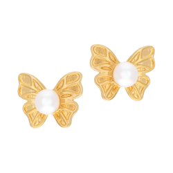 Boucles d'oreilles en or jaune et perle de culture, papillon