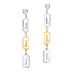 Boucles d'oreilles en or jaune et argent rhodié, maille Grecque