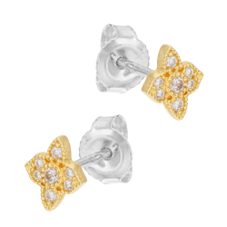 Boucles d'oreilles en or jaune et argent rhodié, oxydes de zirconium, blason 