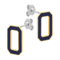 Boucles d'oreilles en or jaune et argent rhodié, laque bleu, rectangle