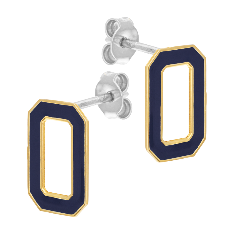 Boucles d'oreilles en or jaune et argent rhodié, laque bleu, rectangle