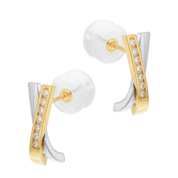 Boucles d'oreilles en or jaune et argent rhodié, oxydes de zirconium, croisées