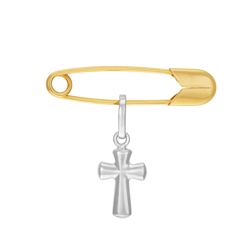 Broche en or jaune et argent rhodié, croix