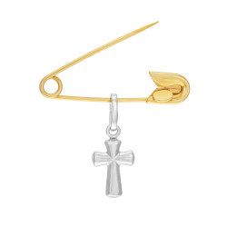 Broche en or jaune et argent rhodié, croix