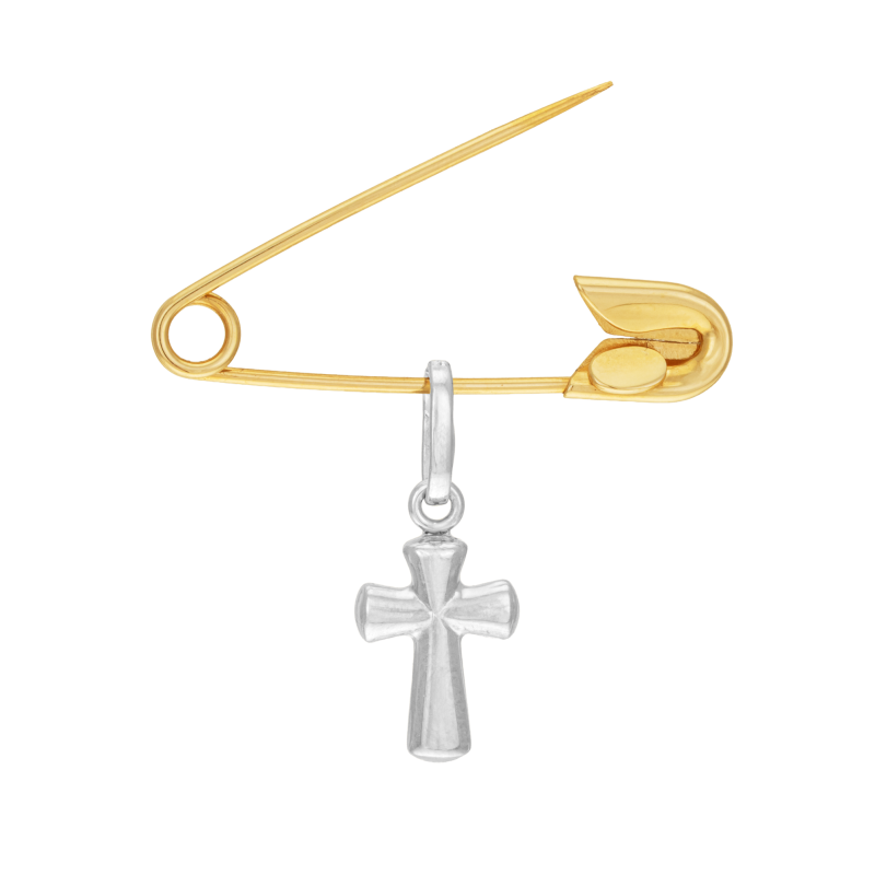Broche en or jaune et argent rhodié, croix