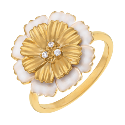 Bague en plaqué or, laque et oxydes de zirconium, marguerite
