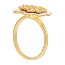 Bague en plaqué or, laque et oxydes de zirconium, marguerite