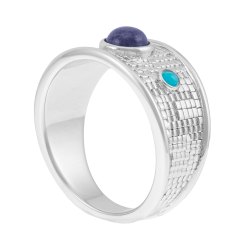 Bague en argent rhodié, lapis lazuli et résine