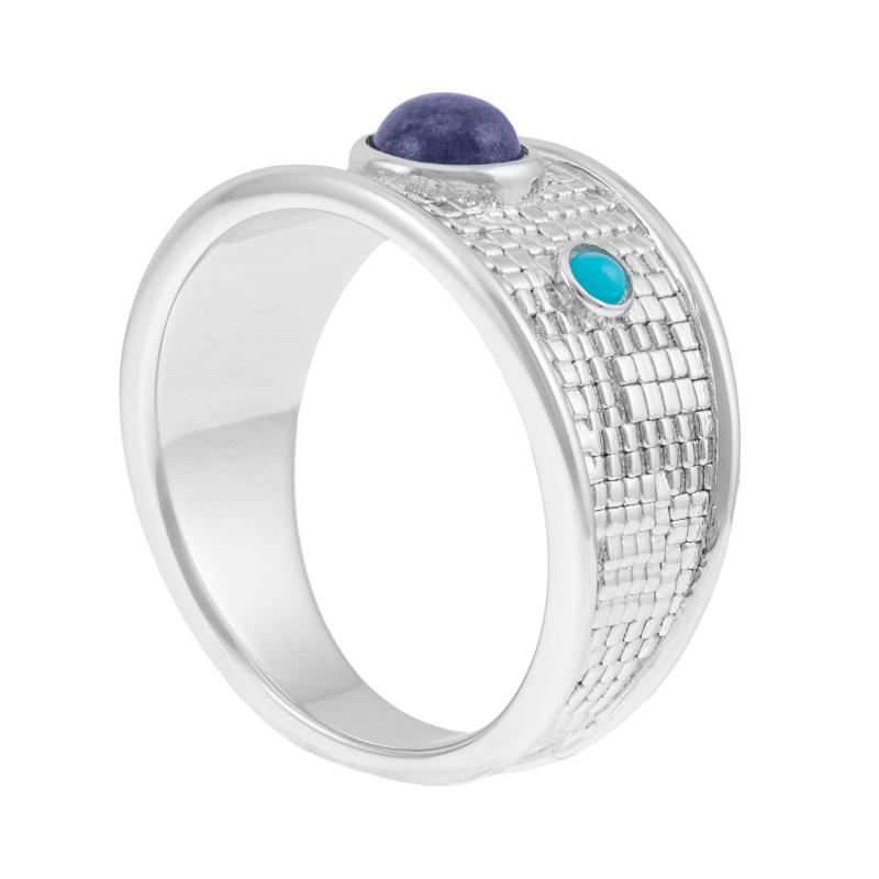 Bague en argent rhodié, lapis lazuli et résine