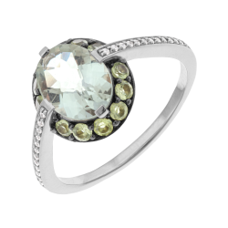 Bague en argent rhodié, pierres synthétiques et oxydes de zirconium