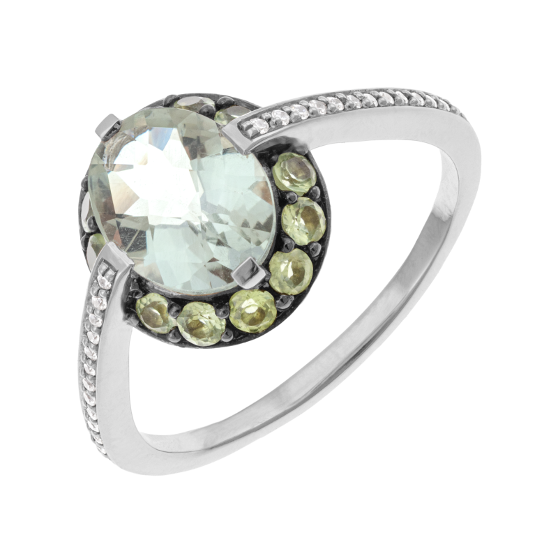 Bague en argent rhodié, pierres synthétiques et oxydes de zirconium