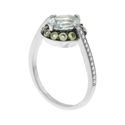 Bague en argent rhodié, pierres synthétiques et oxydes de zirconium