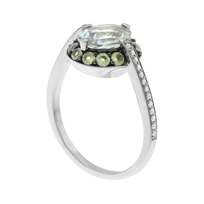 Bague en argent rhodié, pierres synthétiques et oxydes de zirconium