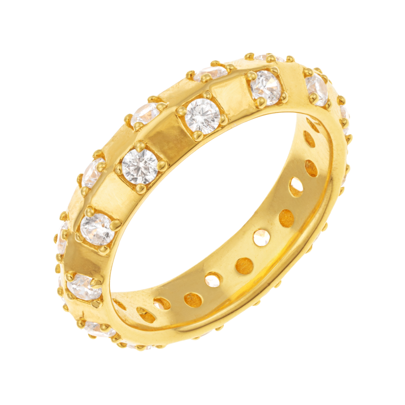 Bague en bronze plaqué or et oxydes de zirconium 