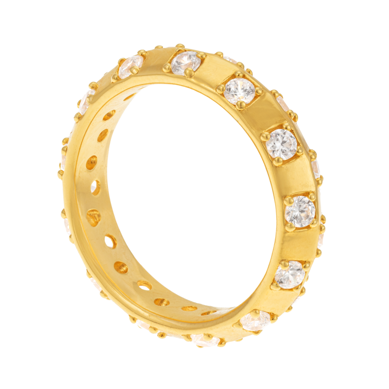 Bague en bronze plaqué or et oxydes de zirconium 