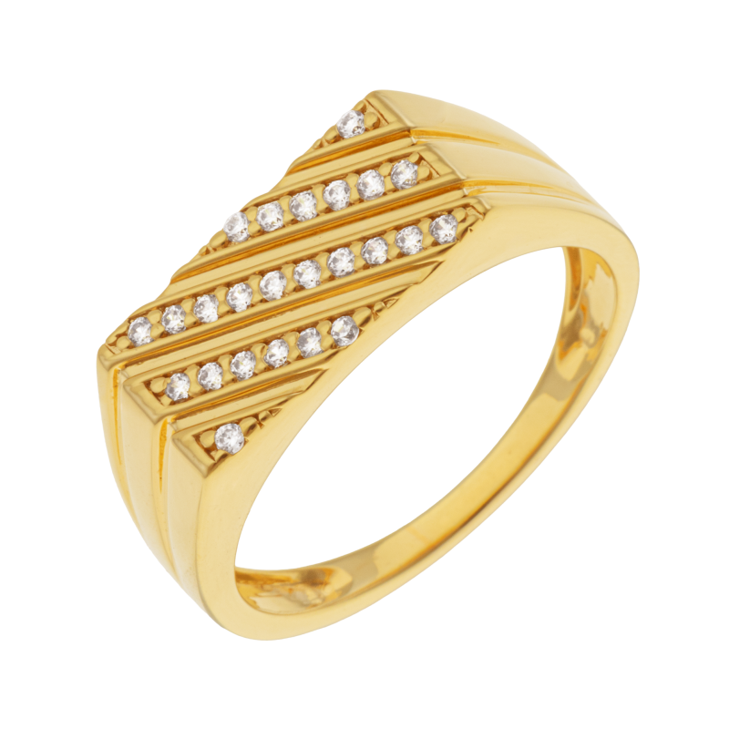 Bague en plaqué or, doré à l'or fin et oxydes de zirconium, striée