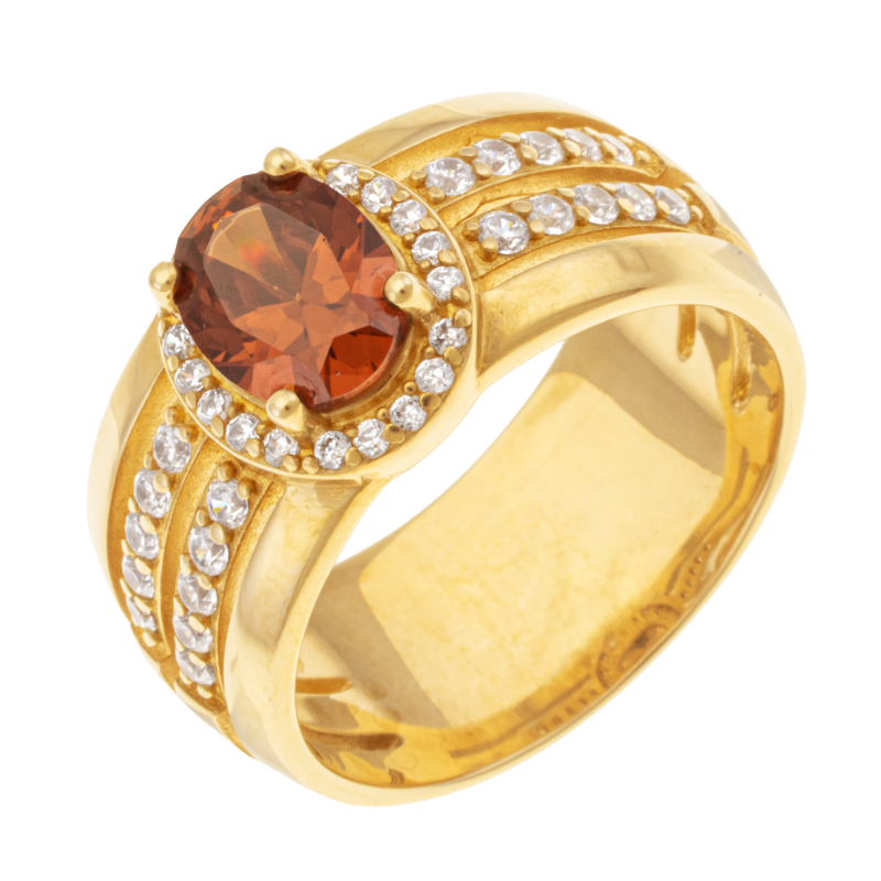 Bague en plaqué or, doré à l'or fin et oxydes de zirconium