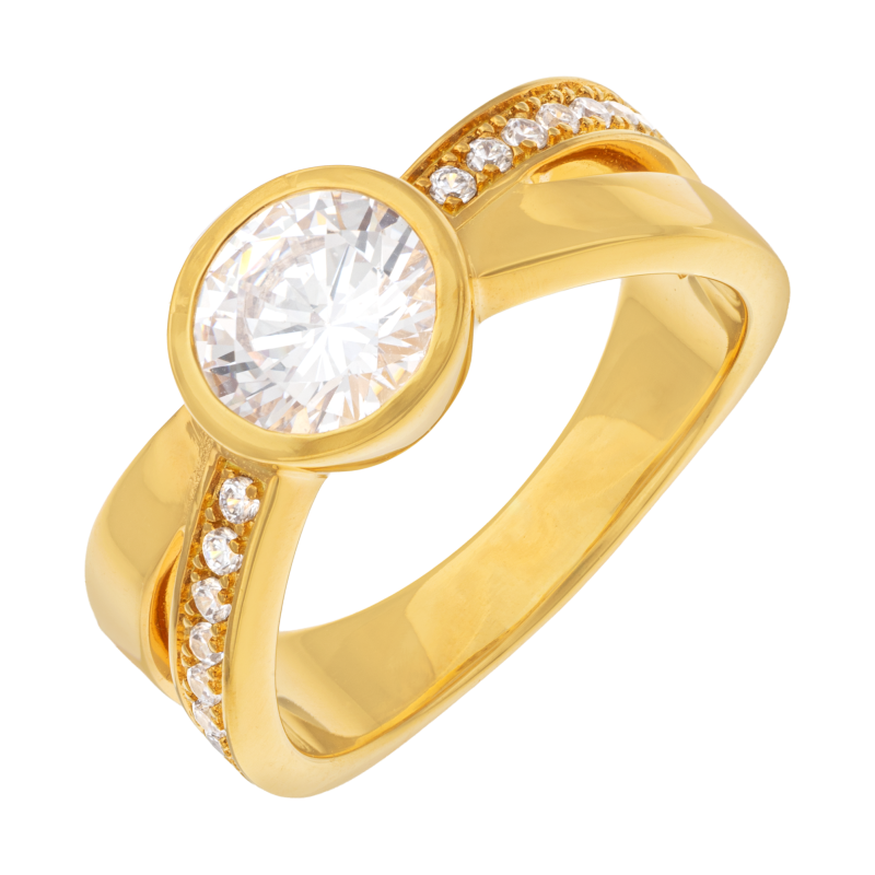 Bague en plaqué or, doré à l'or fin et oxydes de zirconium ronds 