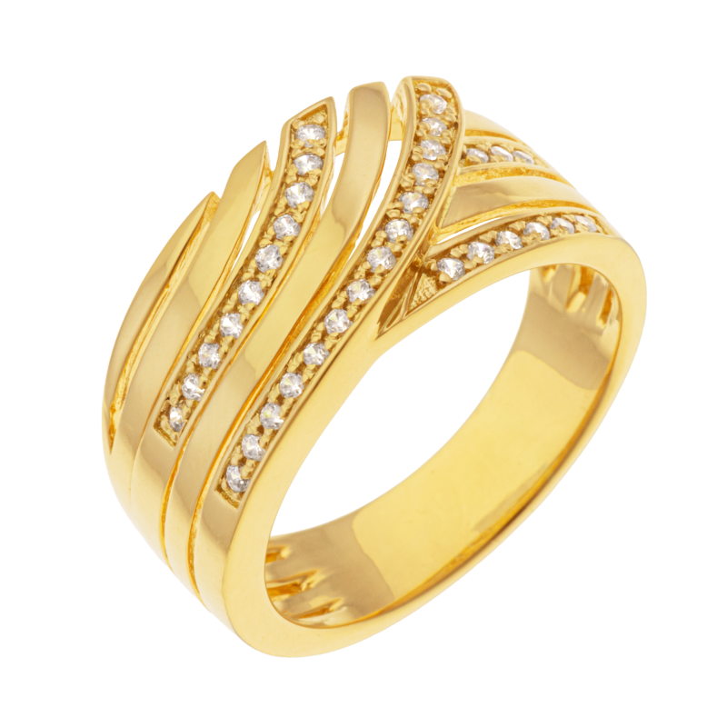 Bague en plaqué or, doré à l'or fin et oxydes de zirconium alternés