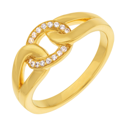 Bague en plaqué or, doré à l'or fin et oxydes de zirconium, effet maille