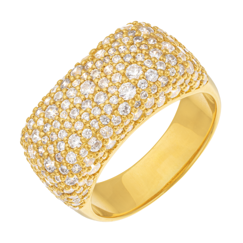 Bague en plaqué or, doré à l'or fin et oxydes de zirconium, pavage