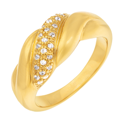 Bague en plaqué or, doré à l'or fin et oxydes de zirconium, torsadée