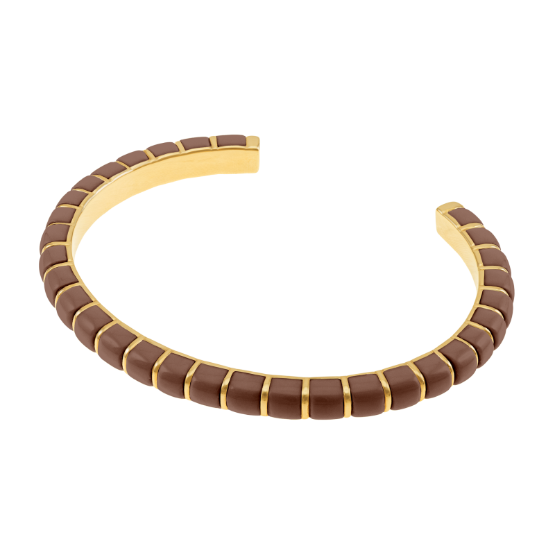Bracelet jonc en plaqué or et résine marron
