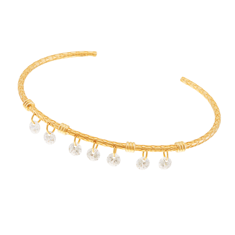 Bracelet jonc en plaqué or et oxydes de zirconium pampilles
