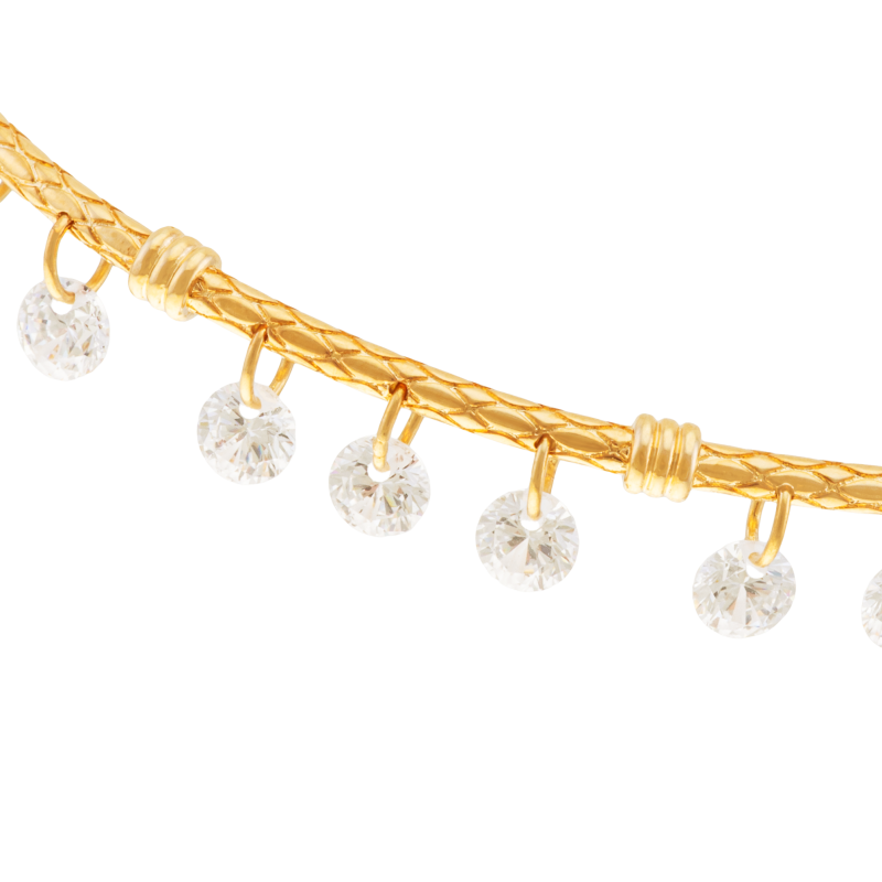 Bracelet jonc en plaqué or et oxydes de zirconium pampilles
