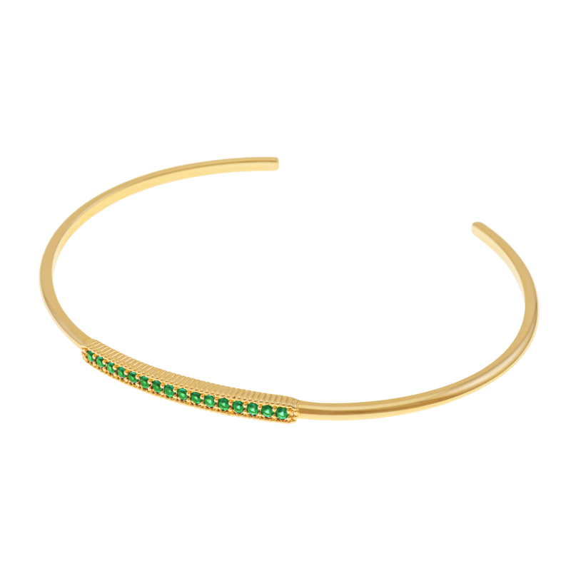 Bracelet jonc en plaqué or et oxydes de zirconium verts