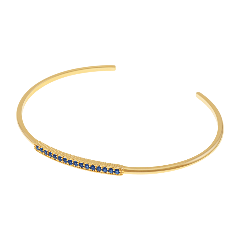 Bracelet jonc en plaqué or et oxydes de zirconium bleus