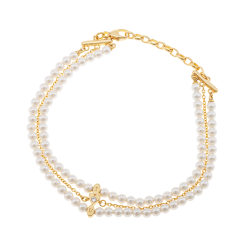 Bracelet en plaqué or, perles synthétiques et oxyde de zirconium
