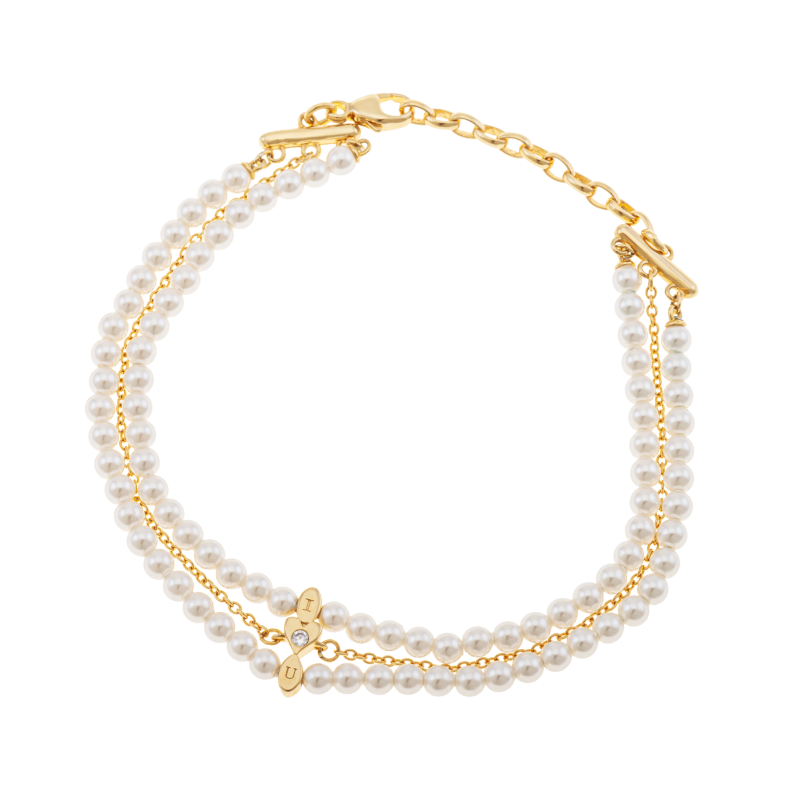 Bracelet en plaqué or, perles synthétiques et oxyde de zirconium