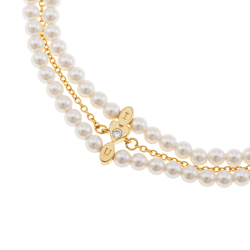 Bracelet en plaqué or, perles synthétiques et oxyde de zirconium