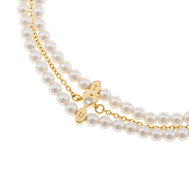 Bracelet en plaqué or, perles synthétiques et oxyde de zirconium