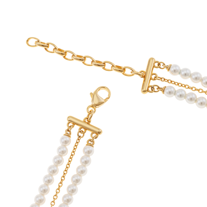 Bracelet en plaqué or, perles synthétiques et oxyde de zirconium