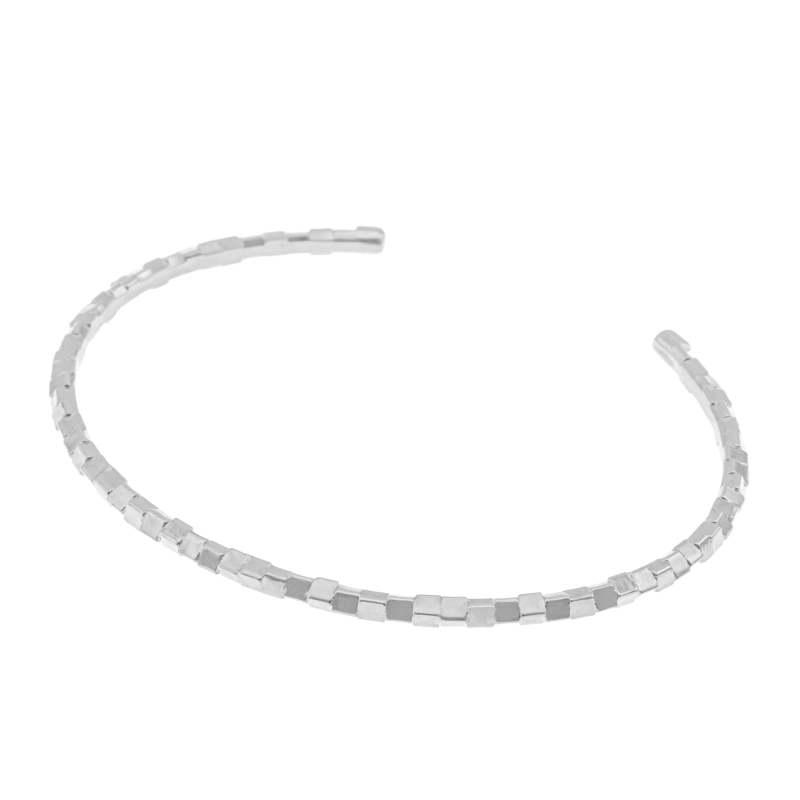 Bracelet jonc en argent rhodié, texturé