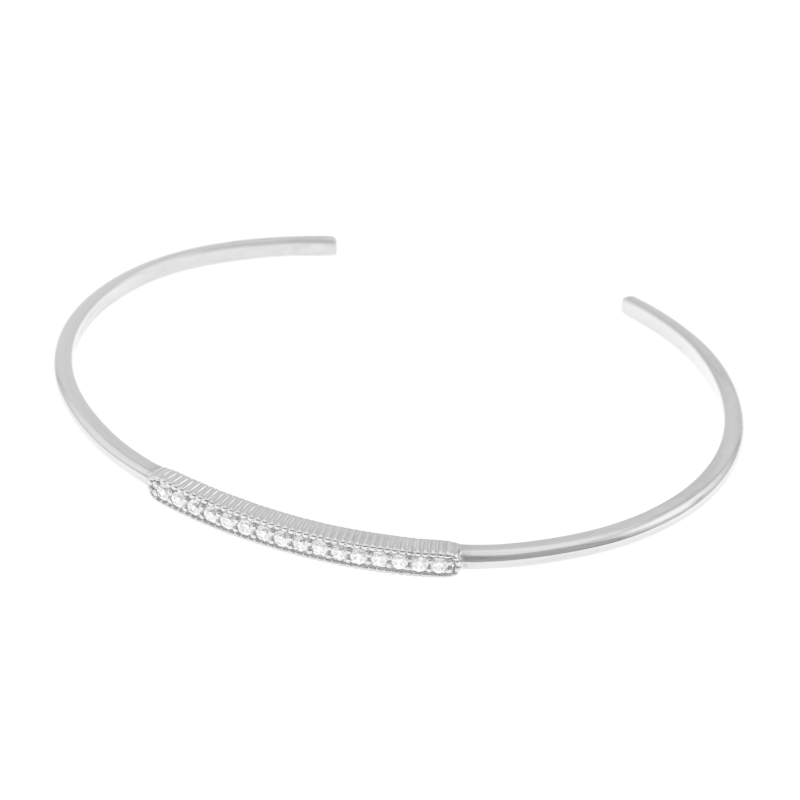Bracelet jonc en argent rhodié et oxydes de zirconium
