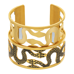 Bracelet jonc Méli Versa en acier doré et laque, 30 mm, serpent