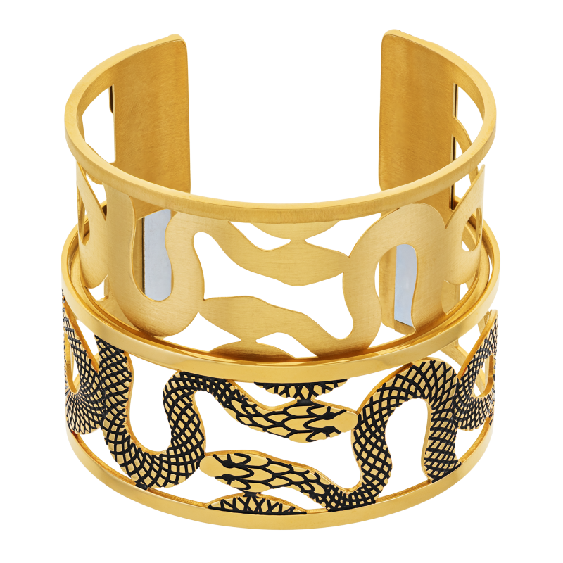 Bracelet jonc Méli Versa en acier doré et laque, 30 mm, serpent