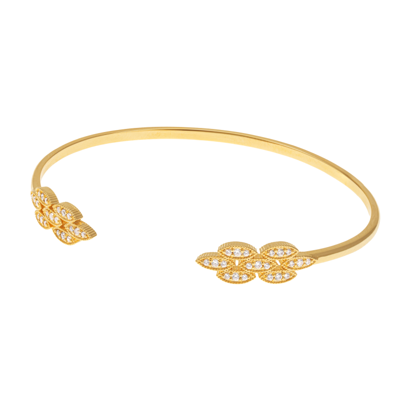 Bracelet jonc en plaqué or, doré à l'or fin, oxydes de zirconium