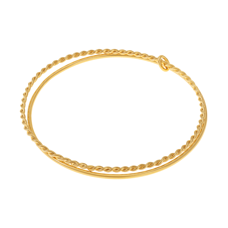 Bracelet joncs en plaqué or, doré à l'or fin, lisse et torsadé