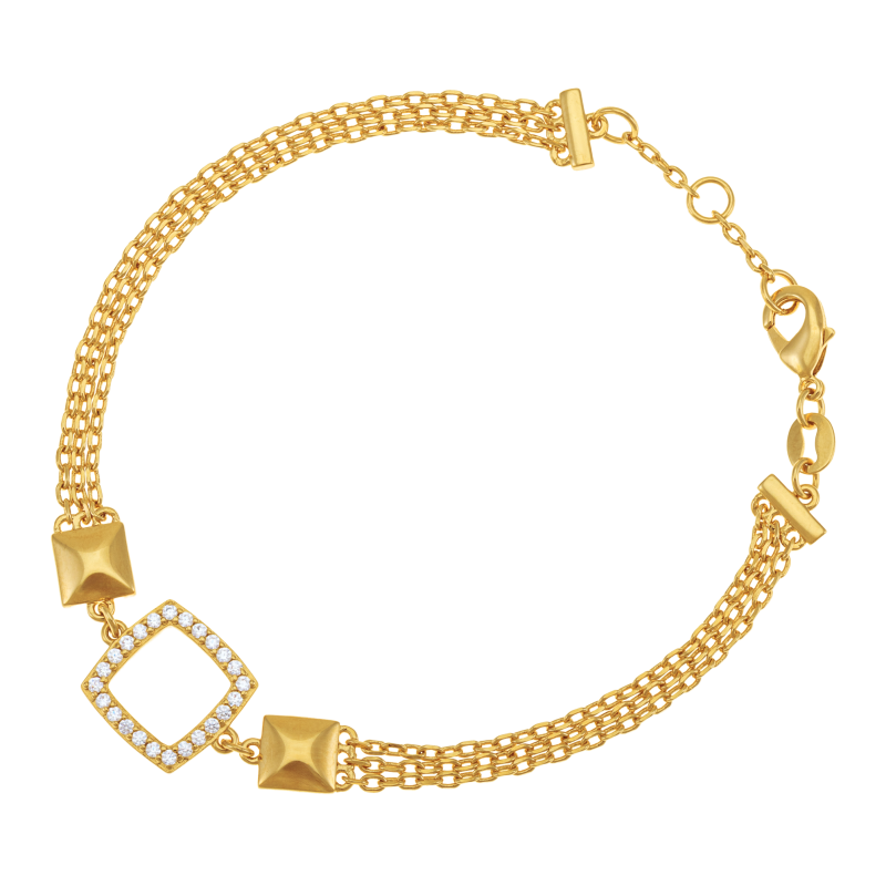 Bracelet en plaqué or, doré à l'or fin, oxydes de zirconium, carré