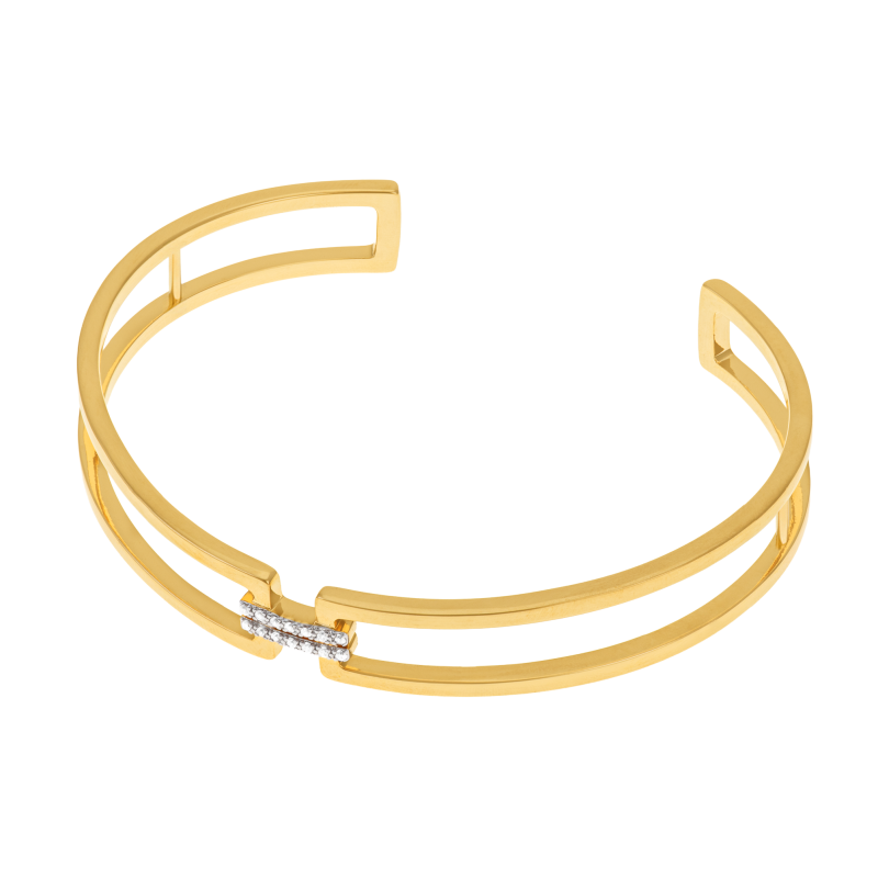 Bracelet jonc en plaqué or, doré à l'or fin, rhodié, oxydes de zirconium