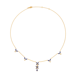 Collier en plaqué or, doré à l'or fin et oxydes de zirconium bleu, fleurs