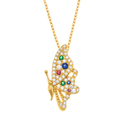 Collier en plaqué or, doré à l'or fin et oxydes de zirconium, papillon