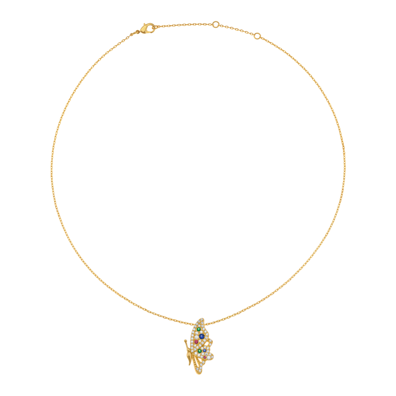 Collier en plaqué or, doré à l'or fin et oxydes de zirconium, papillon