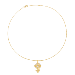 Collier en plaqué or, doré à l'or fin, perles de culture et oxydes de zirconium, croix